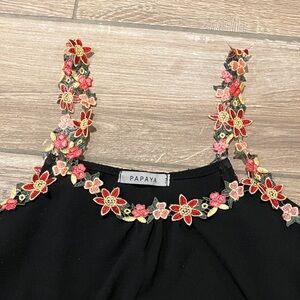 Papaya Black Camisole with Pink Floral Accents